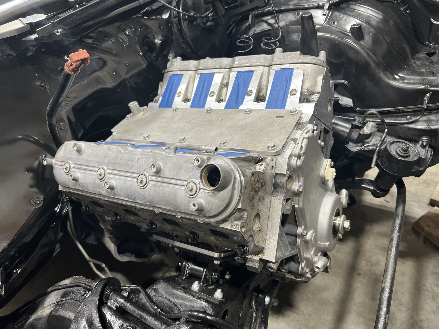 6.0L LS LFA with heads on, mounted in the car